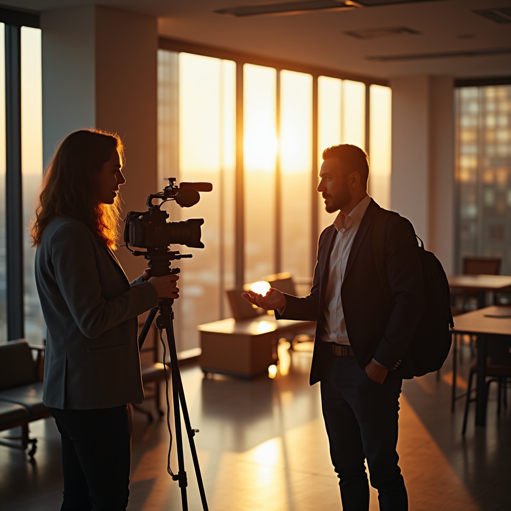 Video crew filming a business promotional video on location