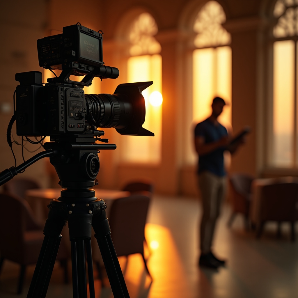 Professional video production setup with camera and lighting